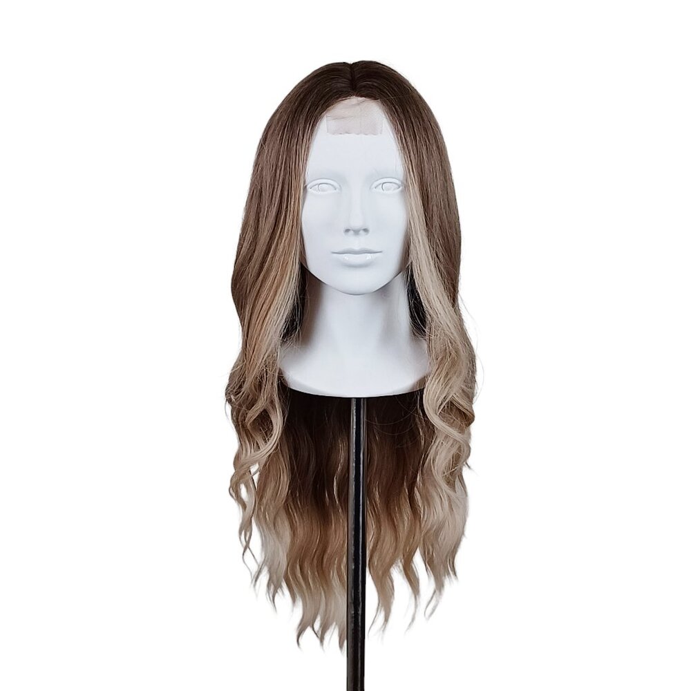 Dirty Blonde Shadow Roots Lace Front Long Wavy Wig
